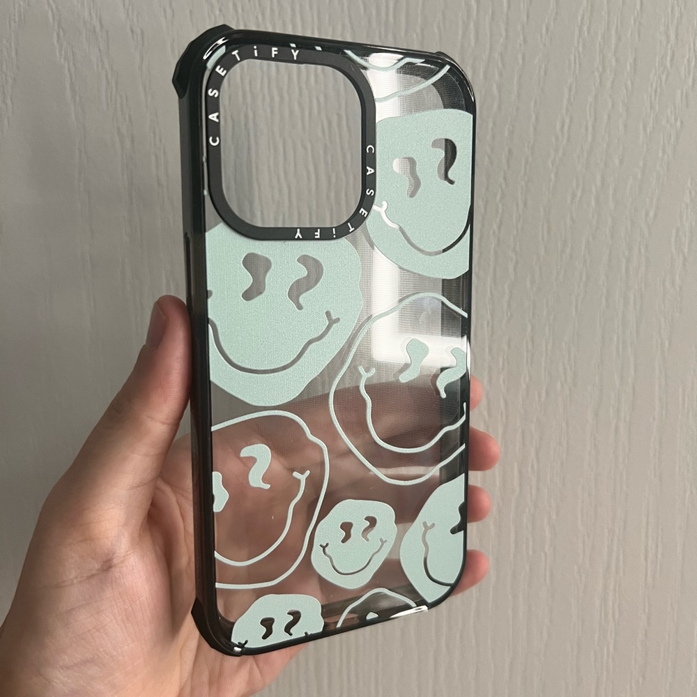 Casetify Ultra Impact Case for iPhone 13 Pro - Aqua Smiley Transparent